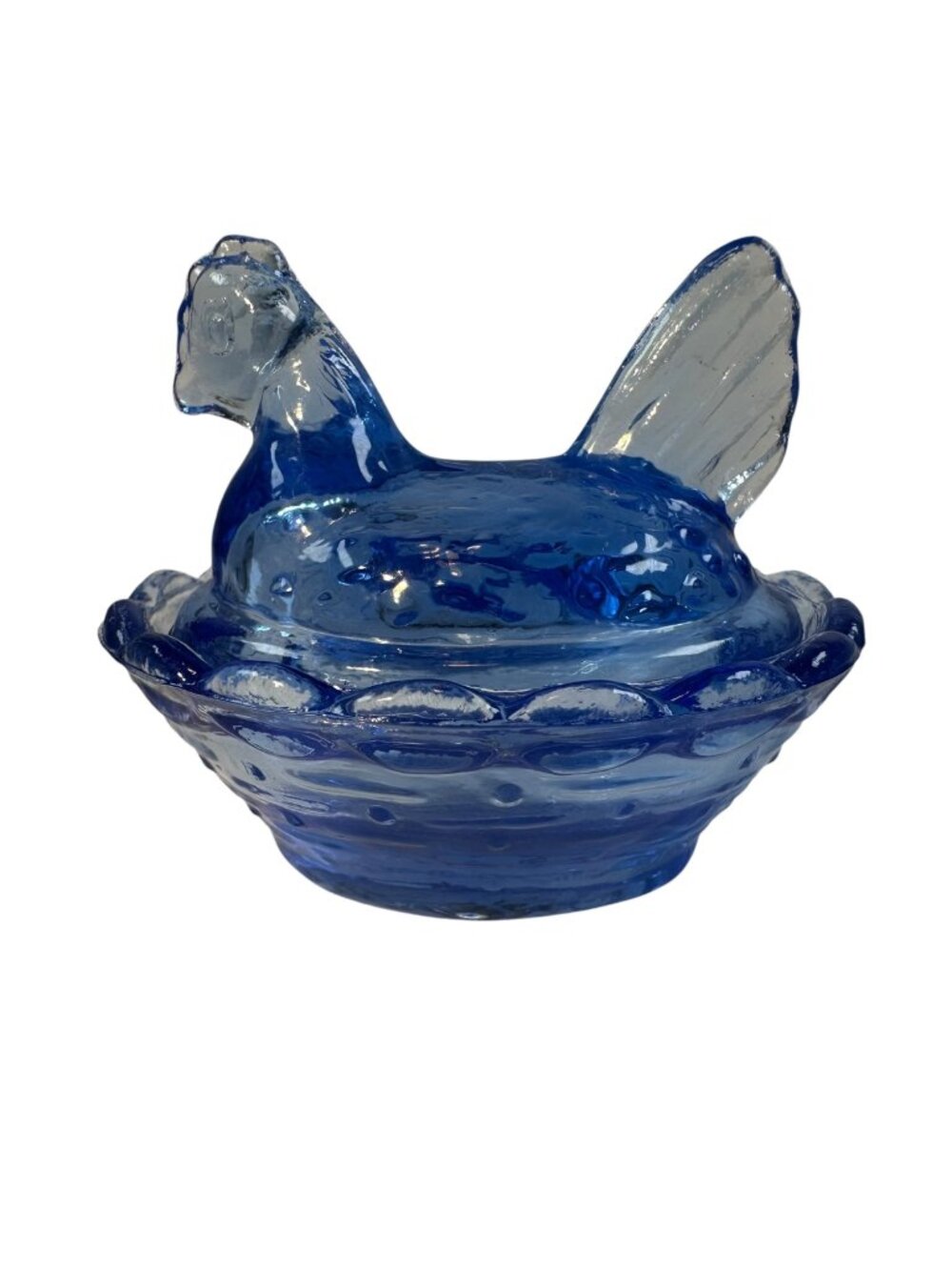 Rose's Closet Mini Blue Glass Hen On Nest Decorative Salt Cellar Vintage Look Co